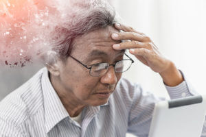 Asian elder lost memory from short memory loss or dementia or alzheimer disease concept.